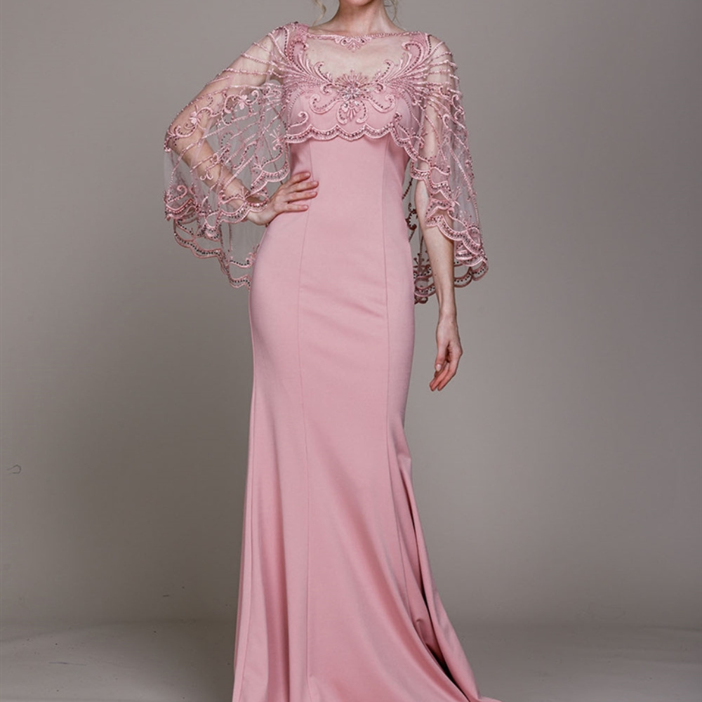 Rose Mermaid Evening Maxi Length Dress